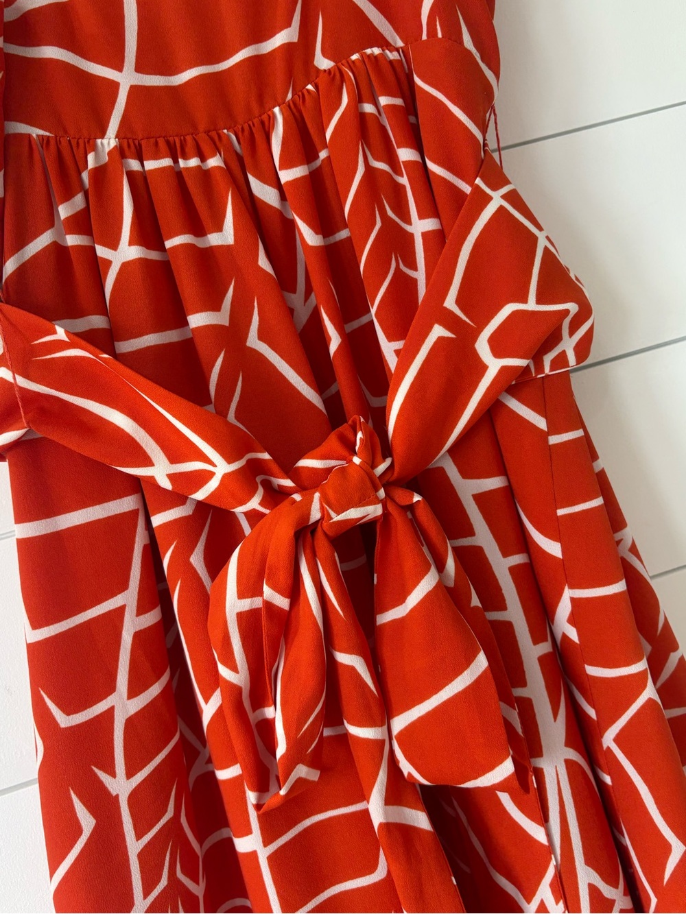 Susan Monaco Orange White Geometric Tie Back Midi Dress Size 6 - Picture 6 of 16